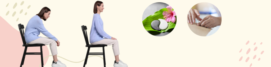 姿勢の比較 姿勢矯正を受けた前と施術後
鍼を打つ様子